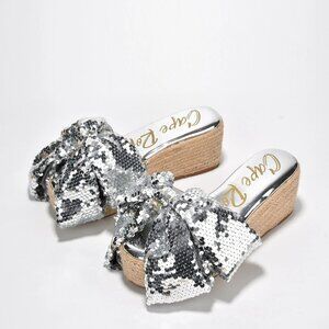 Silver Sequin Platform Wedge w/ Bow